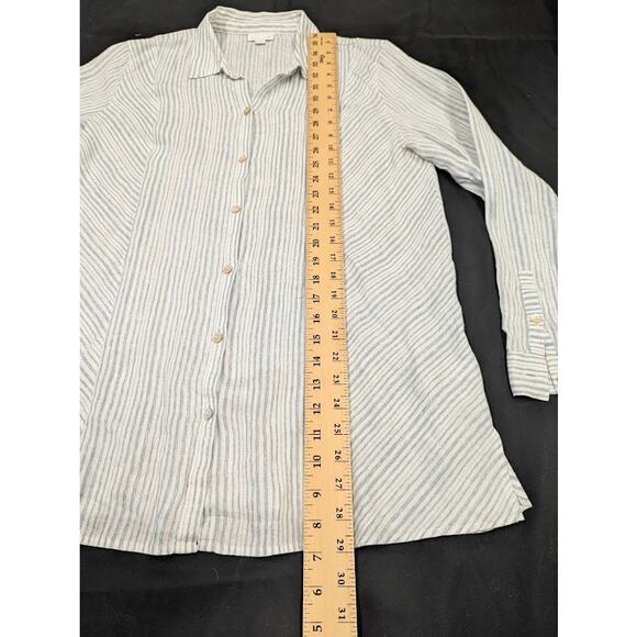 J.Jill Love 100% Linen Womens White and Blue Striped Button Shirt Lightweight M - Picture 4 of 8